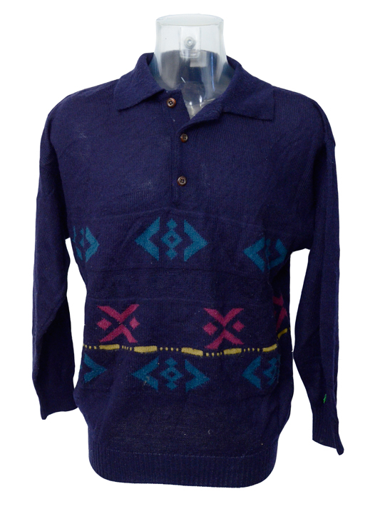 Wholesale Vintage Clothing Crazy print polo collar pullovers